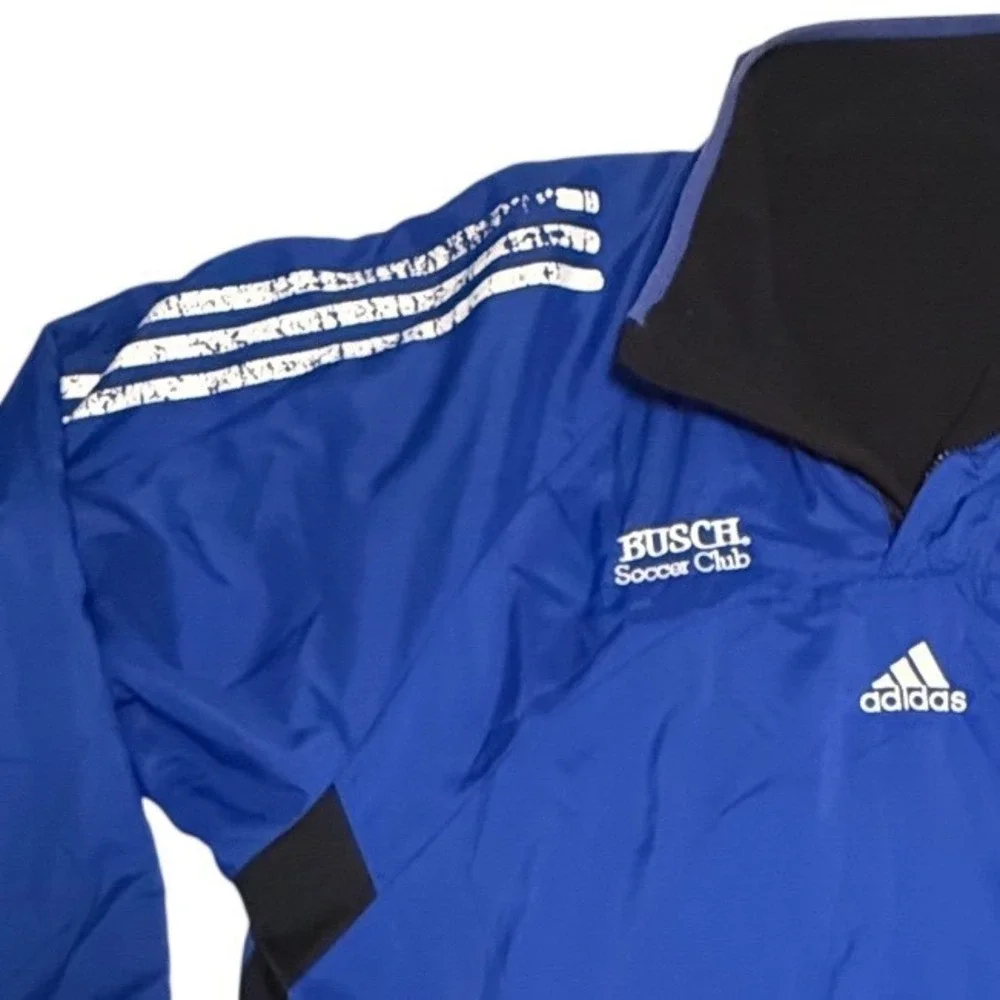 Adidas Busch Soccer‎ Club Reversible Jacket Mens Blue Windbreaker Black Fleece L